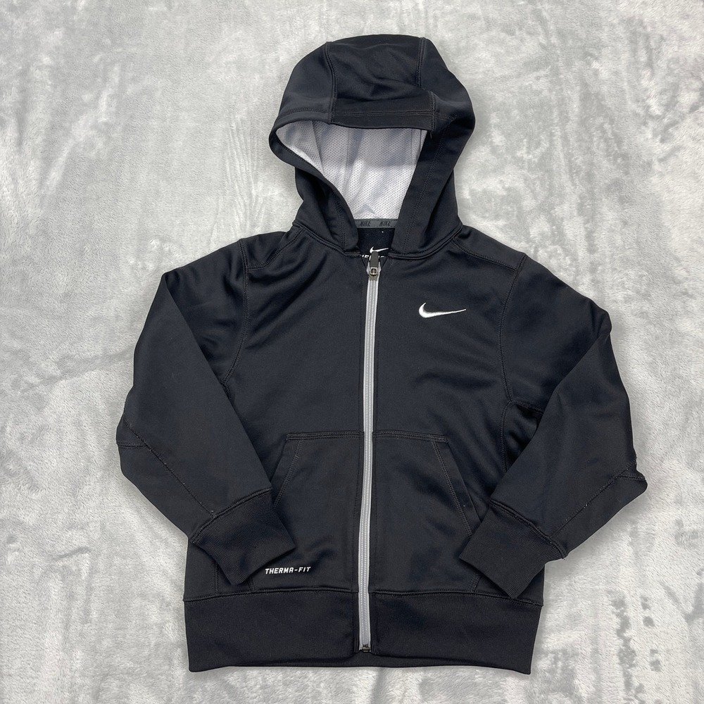 Nike Therma Fit Activewear Hoodie‎ Youth XS Black Athletic Raglan Sleeve Zip Up